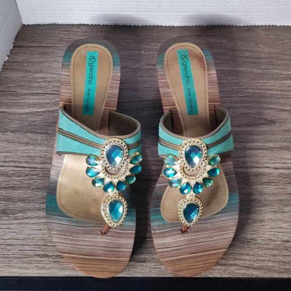 Grendha Ivete Sangalo sandals women's size 9 green rhinestones design - Picture 4 of 11